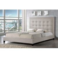 Baxton Studio BBT6377-Light Beige-King Hirst Platform Bed - King Size